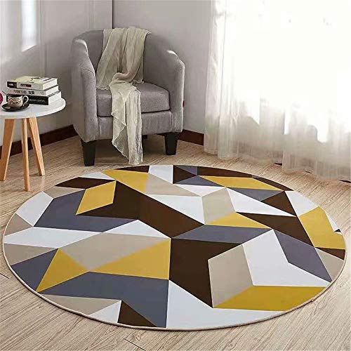 Morbuy Tapis Rond Lavable en Machine, Style Nordique Interieur Anti Slip Chambre à Coucher Salon Tapis d'Entrée Absorbant Antidérapant (Géométrie Gris Jaune,120cm)