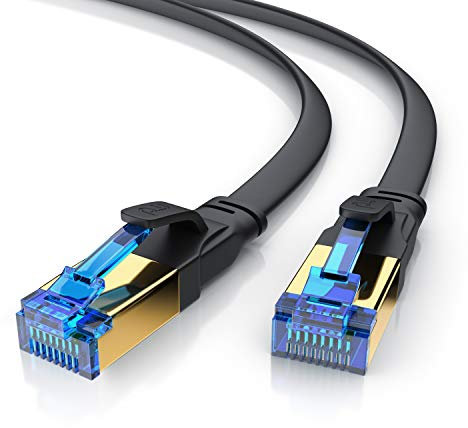 Primewire – 7,5m - Cable de Red Cat 8.1 Plano - 40 Gbits - Gigabit Ethernet LAN 40000 Mbits con conector RJ 45 - Revestido de PVC - Blindaje U FTP Pimf - Compatible Switch Rúter Modem PC Smart-TV