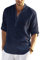 COOFANDY Men's Cotton Linen Henley Shirt Long Sleeve Hippie Casual Beach T Shirts, Navy Blue, Large