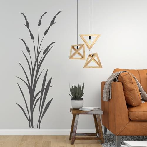 tjapalo® v21 Wandtattoo Schilf Strauch Dekoration Wandaufkleber Wandtattoo Wohnzimmer pflanzen Wandtattoo pflanzen und Gräser Wohnzimmer wand deko, Farbe: Weiß, Größe: H140xB58cm