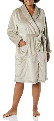 Amazon Essentials Vestaglia in Pile Ai Media Lunghezza (Taglie Forti Disponibili) Donna, Grigio, XL