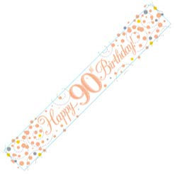 90th Birthday Rose Gold Birthday Party Foil Banner Pennant Age 90