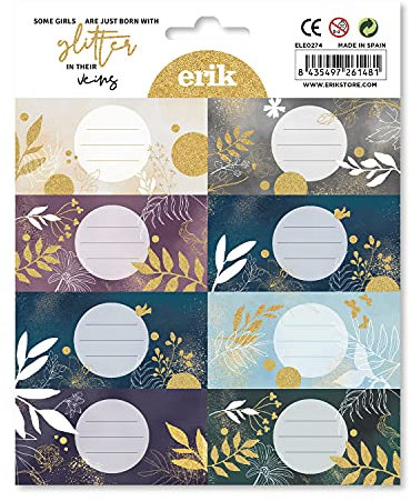 Grupo Erik Etiquetas adhesivas Glitter - Pegatinas libro nombres/Pack etiquetas escolares - Vuelta al cole material escolar
