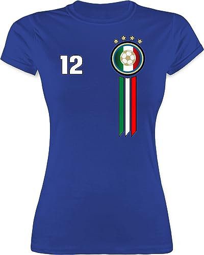 Shirt Damen - Fußball EM WM - 12. Mann Italien Emblem - M - Royalblau - Italia Aufdruck t-Shirt fußballtrikot Europameisterschaft Italy Tshirt national t wm-Shirts Fussball Italian Maglietta