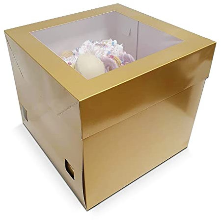 The Cake Decorating Co. Antique Gold Luxury Gloss Finish Extra Deep Cake Box with Window 12 (30.48cm)