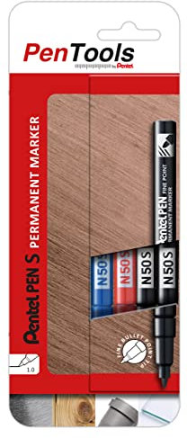 PenTools by Pentel N50S Permanent Marker, extra feine Rundspitze (1,0 mm Strich) für präzise Markierungen, 4 Stück - farblich sortiert, N50S-PRO4ABCEU