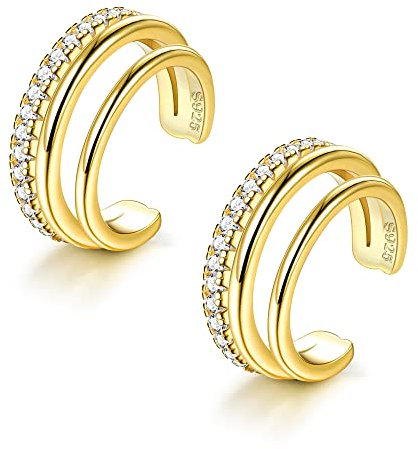 ORAZIO 2Pcs Ear Cuff Set Damen 925 Sterlingsilber Ohrklemme Ohrmanschette Gold Helix Knorpel Clip Wickelohrring Fakepircings Ohrspange Ohrklemme Cuffs, A-Gold