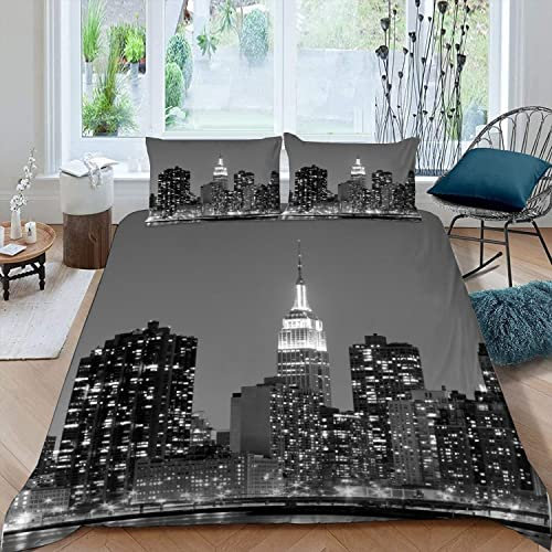 RFFLUX 3D New York Bettwäsche Set 135x200 cm 2teilig mit Reißverschluss Weiche und Angenehme Schlafkomfort Microfaser Bettbezug Modern Stadt Landschaft Kinderbettwäsche mit Kissenbezug 80x80 cm