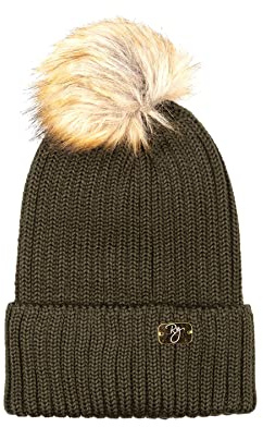 Rydale Ladies Pom Pom Hat Women's Bobble Hat Winter Beanie 12 Colours (Olive/Natural)