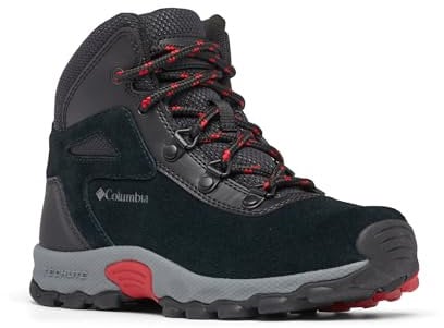 Columbia Newton Ridge Amped, Scarponi da trekking ed escursionismo a vita media Unisex - bambini e ragazzi, Black/Mountain Red Youth, 38 EU