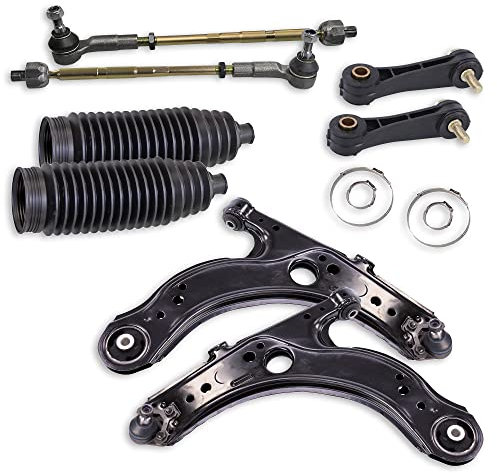 BESTPRICE 2x Querlenker Vorderachse vorne links & rechts mit Buchsen und Traggelenk, 2x Spurstangen mit Spurstangenkopf, 2x Koppelstange vorne, 2x Lenkmanschette
