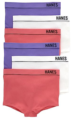 Hanes Originals Damen-H schen, nahtlos, dehnbar, gerippt, Boyfit, 6er-Pack, Wei/lebendiger Lavendel/rosa Begonie, L