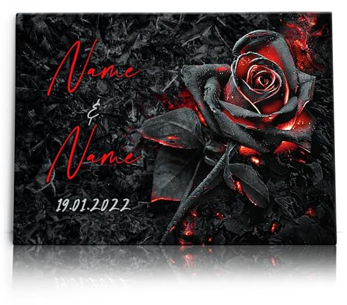 Liebesleinwand | Leinwand mit Namen und Datum | Wandbild gestalten, Jahrestag Geschenk für Frauen und Männer | Glühende Rose