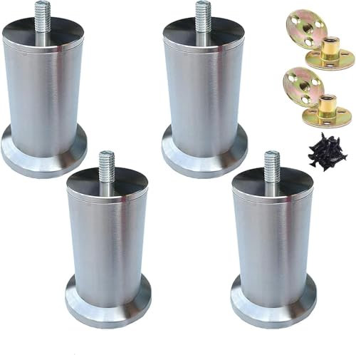 RHUAFET 4 Stück Möbelfüße Edelstahl Möbelbeine Metall Verstellbar Tischbeine Höhenverstellbar Runde Beine Möbelfüß Tisch Bett Schrank Sofa Beine Ersatzkabinettfüße (5.8cm, M10)