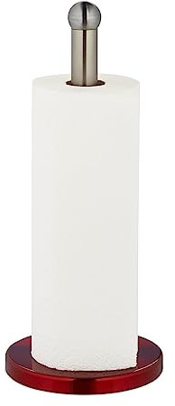 Relaxdays Küchenrollenhalter stehend, Edelstahl, Papierrollenhalter für Küche, HxD: 35 x 15 cm, Rollenhalter, Silber/rot