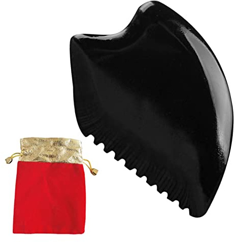 Ssiyiya Gua-Sha-Stein - Jade-Brett mit Aufbewahrungstasche, Natürlicher Gesichtskamm, Tragbarer Jadestein, Massagewerkzeug für Körper-Gesichtspflege (Schwarz)