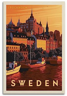 KAIMI Vintage Trvael Poster Stockholm Poster Dekorative Malerei Leinwand Wandposter und Kunstdruck Modern Familie Schlafzimmer Dekor Poster 30 x 45 cm