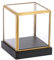 TOLIDA Vitrine en verre transparent Boîte d'affichage carrée en cadre doré avec base en bois de pin noir pour antiquités Statues Jouets Objets de collection 10 x 10 x 12 cm
