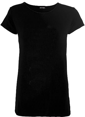 Womens Cap Short Sleeve Round Neck Plain T-shirt Fitted Tee Top Uk 8-26 (20, Black)