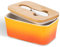 Ceramic Butter Dish with Wooden Lid and Multi-Functional Butter Knife of Stainless Steel, Butter Container with High Quality Silicone Seal, Butter Box for Butter, Nuts, Cheese (Gradient Orange)