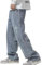 Herren Baggy Printed Jeans Hip Hop Teenager Junge Streetwear Y2K Vintage Hose Kreuz Aufnäher Loose Fit Jeanshose Jeans mit Taschen Gerade Denim Hose Cargohosen Gewaschene Verblasste Optik(Blue-1,S)