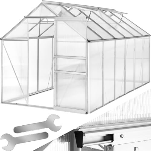 tectake Invernadero de Jardín de Aluminio y Policarbonato, Caseta Jardín Exterior 375x185x195, Vivero Huerto Casero 6,93m³, Invernadero Terraza para Cultivo de Plantas