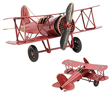 GAESHOW Vintage Flugzeug Modell, Eisenmodell Metall Flugzeug-Dekoration, Doppeldecker Flugmodelle, Flugzeug Handwerk Modelle für Zimmer Desktop Dekoration Great Souvenir (Rot)