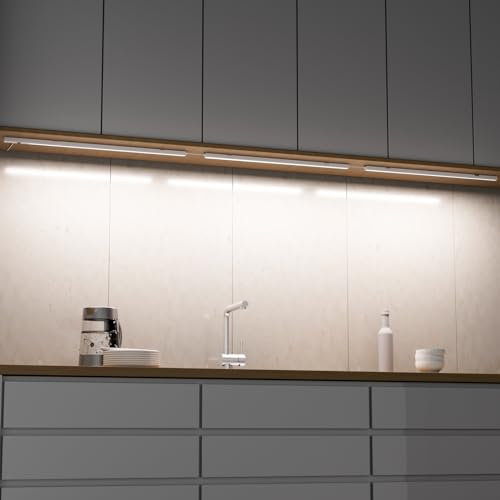 ENUOTEK 60cm Schranklicht mit Bewegungsmelder Stufenlosem Dimmen, LED Unterbauleuchte Küche 10W 800lm, Schrankbeleuchtung mit 5 Beleuchtungsfarben, 3er Lampe