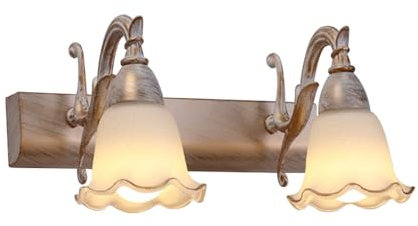 RXPVUXE Aplique de Pared de Vidrio con Forma de Flor de 2 Luces Luz de tocador de baño Vintage Moderna sobre Espejo, Apliques de lámpara de Pared de Metal Industrial rústico para Dormitorio, Pasillo,