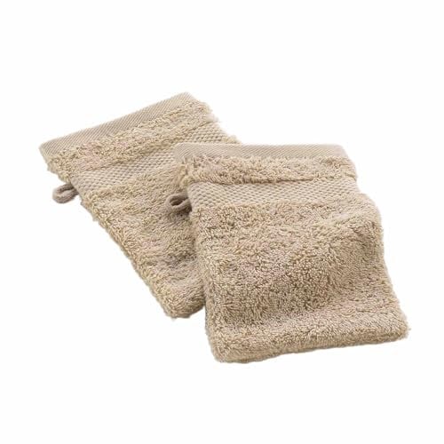 Douceur d'Intérieur, 2 Gants de Toilette (15 x 21 cm) Elegance Noisette, 100% Coton Uni