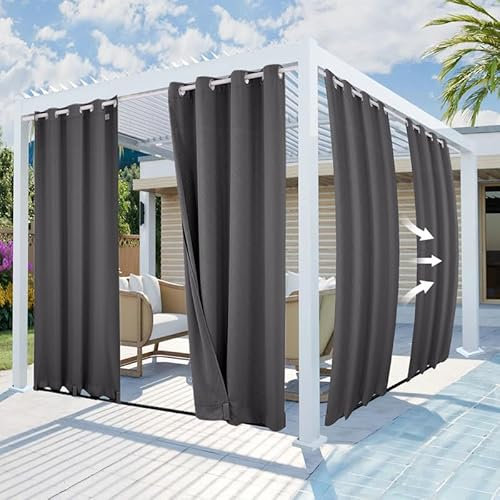 Mingfuxin Outdoor-Vorhänge Wasserdicht Winddicht Patio-Vorhänge, Geprägtes Muster Thermisch Isolierte Verdunkelungs Sichtschutz Vorhänge Für Veranda, Pavillon, Vorhang Mit Ösen Oben Und Tab Unten