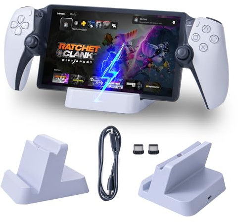 HEATFUN Station de charge pour lecteur à distance PlayStation Portal - Station de chargement portable PS Portal avec prise de type C, accessoires portables PlayStation 5 PS5 - Blanc