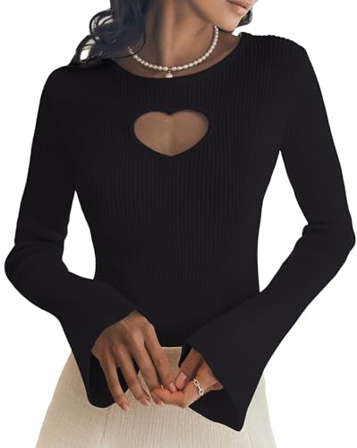 MGizo DtiSpectrum Pull Moulant pour Femme - Pull Slim à Découpes en Forme de Cœur avec Manches Longues Évasées et Col Rond