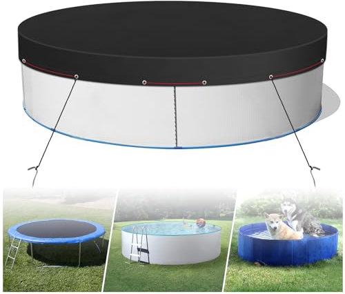 Bâche de Piscine Ronde - Diamètre : 310 cm - pour Piscine Hors Sol - Protection UV - avec Clous de Sol - Imperméable et étanche à la poussière - Noir
