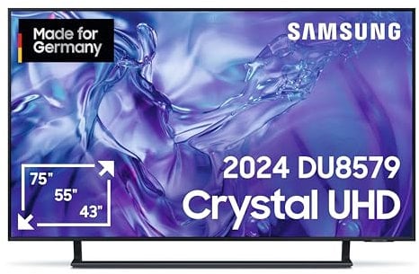 Samsung Crystal UHD 4K DU8579 Fernseher 75 Zoll, TV mit Dynamic Crystal Color, 4K Upscaling, AirSlim Design, Smart TV, GU75DU8579UXZG, Deutsches Modell