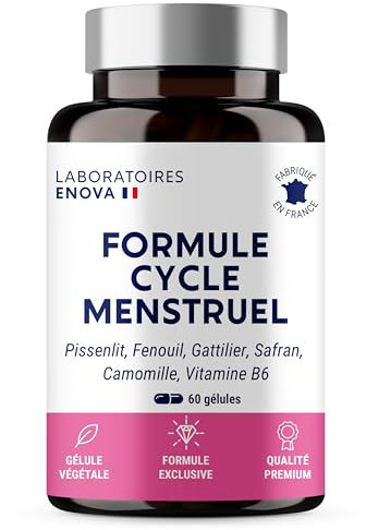 FORMULE CYCLE MENSTRUEL | SPM + Règles douloureuses | Pissenlit, Fenouil, Gattilier, Safran, Grande Camomille, Vitamine B6 | Complement Alimentaire 100% Naturel | 60 Gélules | Fabriqué en France