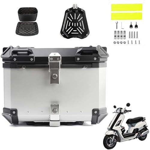 MYJDML Motorrad-Topcase für Honda Vision 110 2012-2023, Haltbar Motorcycle Suitcase Wasserdicht Motorrad Heckkasten Motorrad Tail Box Tragbares Motorrad Heckbox Koffer,55L-Silver