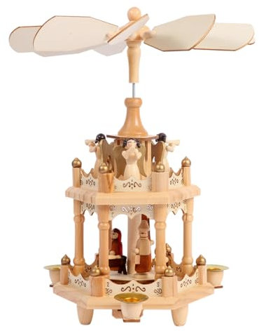 YeloZen Drehbare Weihnachtspyramiden mit 3 Kerzenhaltern, 35,6 cm, Weihnachtskrippen-Set aus Holz