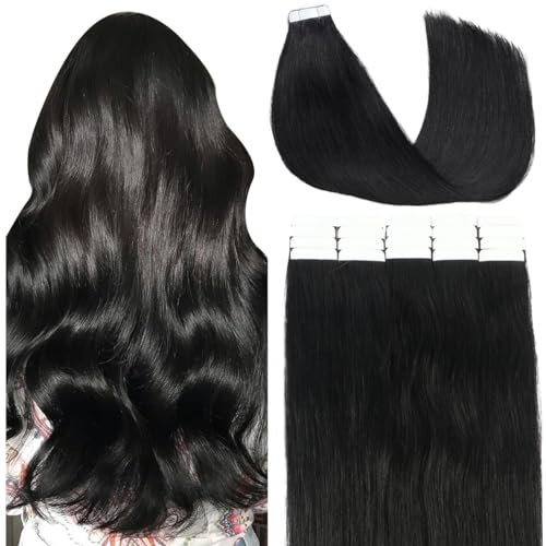 VINBAO Echthaar Tape Haarverlängerung Echthaar 45cm 20pcs 50g Invisible Tape Extensions Echthaar Tief Schwarz Tape in Extensions Echthaar Schwarz Seamelss Tape in 18 Zoll #1