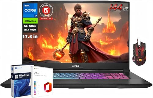 MSI Katana 17 Gaming Laptop, with Office Pro Lifetime License, 17.3 144Hz FHD, 64 GB DDR5, 1 TB SSD, Intel i7-13620H, GeForce RTX 4060, Backlit KB, Cooler Boost 5, Windows 11 Pro, with Designed Mouse
