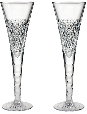 British Crystal Champagne Glass/Flute, Clear, Brierley Hill Crystal Cut Glasses, Pair (ICEDIAMOND)
