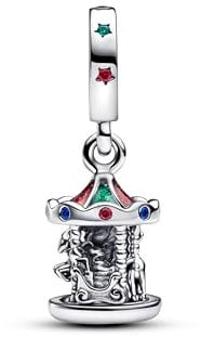 PANDORA Moments Drehendes Karussell Charm-Anhänger aus Sterling Silber mit Kristallen, Kompatibel Moments Armbänder, 793586C01