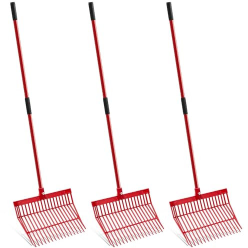 Lasnten 3 juegos de tenedores de estiércol con mango largo de metal, rastrillo de estiércol resistente para jardinería, puesto de caballo, estiércol estable, hierba, heno, limpieza, trabajo de granja