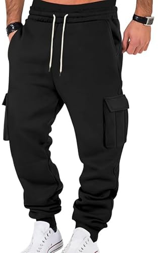 TRFIC Pantaloni della tuta cargo da uomo in pile pesante elastico in vita pantaloni con tasche larghi pantaloni da jogging con coulisse