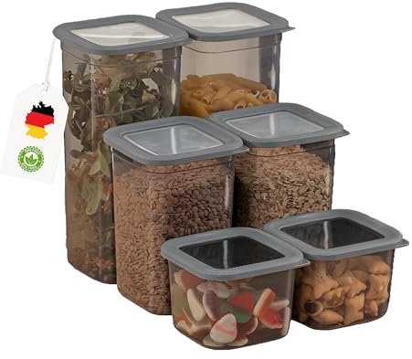 Gezella Luftdichte Vorratsdosen mit Deckel [6er-Set] – Stapelbare & Platzsparende Aufbewahrungsboxen für die Küche – Perfekt für Mehl, Nudeln, Müsli & mehr – Vorratsbehälter Set in Anthrazit
