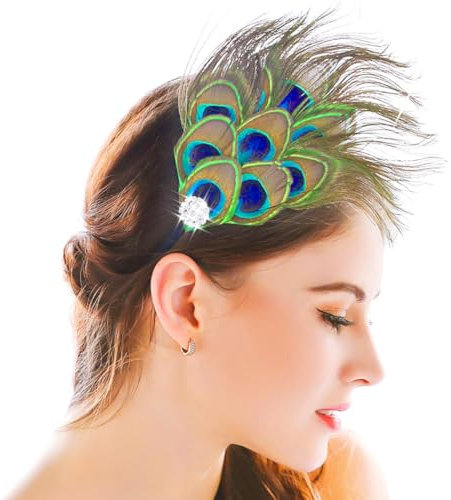 Zoestar Serre-tête à plumes de paon années 1920 avec strass pour femme