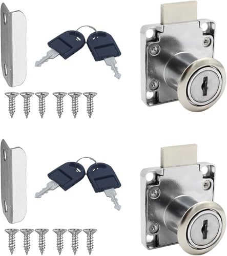 Schrankschloss mit Schlüssel, Nockenschloss,Möbelschloss,fürSchubladenund Schränke,Rostfreier Stahl Spindschloss mit Schlüssel, 2 Stück, 22mm，Silber