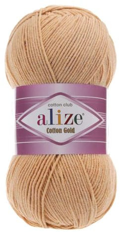 100g Strickgarn Alize Cotton Gold Uni Klassikgarn Häkelgarn Strick-Wolle Farbwahl, Farbe:446 biscotti
