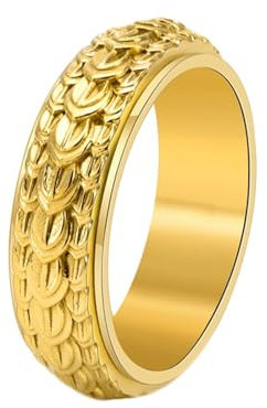 Wycian Hochzeitsringe, Ring Edelstahl Damen Titanstahl Größe 60 (19.1) 8mm Spinner Vintage Drachenschuppenmuster Anpassbar für Frau Geburtstag
