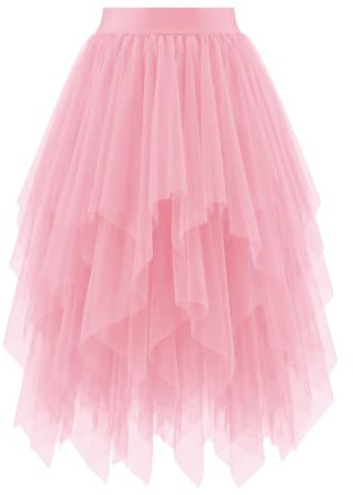 bridesmay Tüllrock Damen A-Linie Partyrock für Karneval Halloween | Tüll mit Futter, lichtundurchlässig & weich. Asymmetrischer Saum, elastischer Bund für jede Figur, ideal für Feste